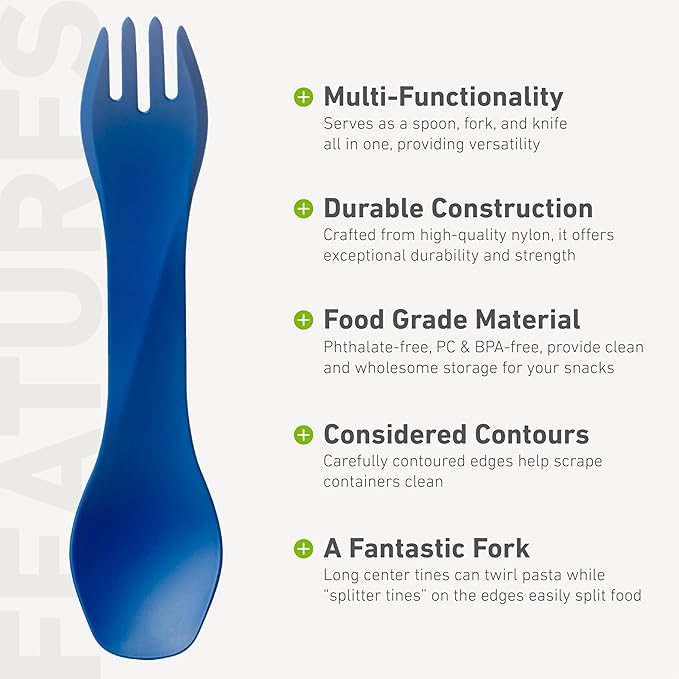 humangear GoBites Uno | Travel & Camping Utensils | Portable & Convertible Dining Ware | Multi-Functional Spork, Blue