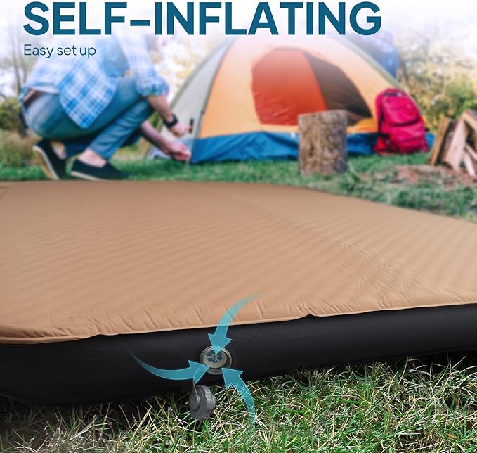 LOSTHORIZON Air & Foam Camping Mattress, Self-Inflating Sleeping Pad, 4.5" Thick, with Pump Sack, Full