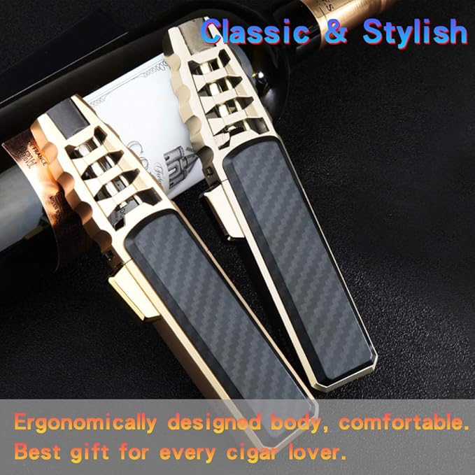 DOUBFIVSY Jet Torch Butane Lighter with Gift Box, Bright Fire Lighter Windproof Refillable Butane Lighter Adjustable Flame Lighters for Cigar Grill BBQ Kitchen Cooker(Butane Gas Not Included) (Golden)