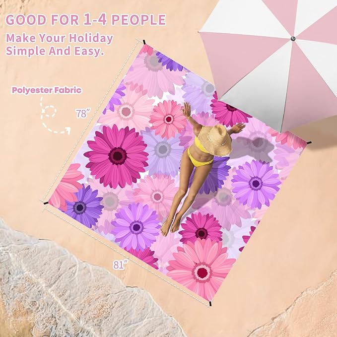 BYDOLL Beach Blanket Sandproof Waterproof 78''×81'' 1-4 Adults Compact Lightweight Oversized Beach Blanket Large Picnic Mat Beach Blanket for Travel Camping Hiking Picnic