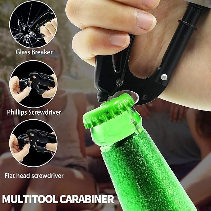 Multitool Carabiner with Pocket Knife EDC Carabiners Keychain with Bottle Opener Folding Knives Bottle Opener Window Breaker and Screwdriver Survival Gear for Camping Hiking