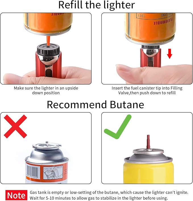 Butane Lighter Torch Long Lighter Refillable Adjustable Jet Flame Lighter Windproof Flexible with Visual Fuel Window Blow Torch for Stove BBQ Grill Fireplace Camping Kitchen (No Gas Include) - Red