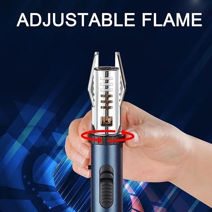 Torch Lighter, Camping Outdoor Windproof Straight Flame Lighter, Adjustable Red/Blue Flame Torch Lighter, Refillable Butane Gas Windproof Jet Flame Cool Lighter for Candle BBQ Gift (NO Gas) (Green)