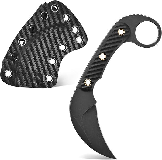 C1395 Fixed Blade Knife,AUS-10 Black Stonewashed Steel Blade G10 Handle Claw Knife EDC Tool Knife for Outdoor, Survival, Hiking, Camping(Black)