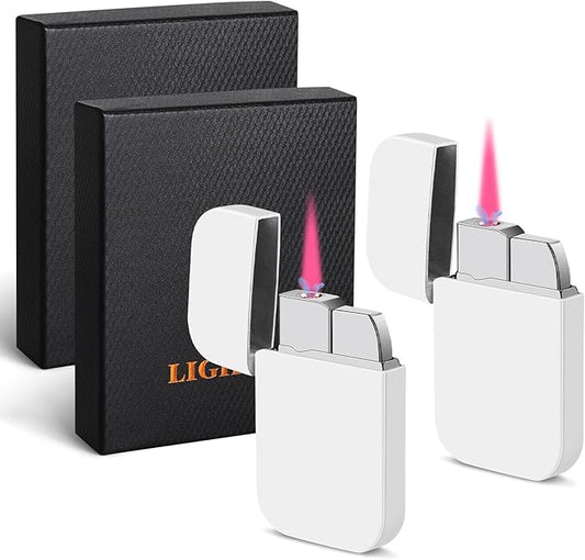 2 Pack Pink Flame Torch Lighter,Cute White Lighter,Refillable Butane Lighter,Windproof Torch Lighter for Outdoor Camping BBQ Candle,Nice Gift for Girls,Women on Birthday,Mother's Day Without Butane