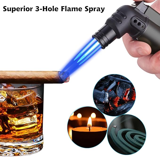 Lighter, 2pcs/Set Triple Jet Flame Torch Lighter,Bend Head Design Refillable Butane Gas Lighters, Jet 3 Flame Windproof Lighters for Candle,Indoor,Kitchen,Outdoor,Camping(without Butane)-Black+Red
