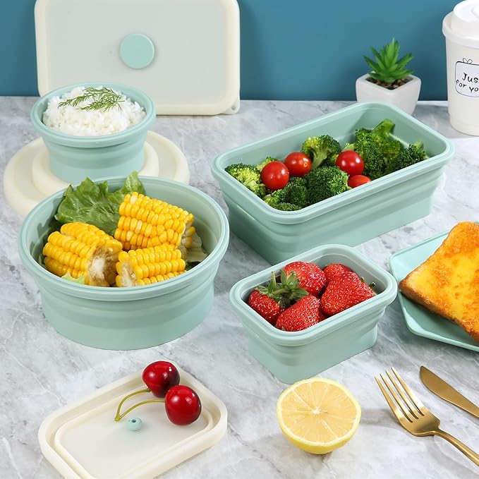 Collapsible Bowls for Camping(41oz,100% Food-grade Silicone Bowl with Lid Free BPA,Folding Mixing Bowls for Travel,RV storage,Leftovers,Swell Salad Bowl Kit