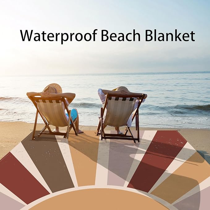 Extra Large Beach Blanket Waterproof Sandproof, Boho Starburst Beach Mat for 8 Adults w/Stakes and Sand Pocket, Compact & Lightweight Picnic Blankets for Outdoor, Travel, Camping, Hiking