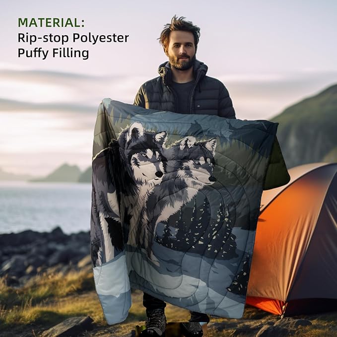 Outdoor Puffy Camping Blanket, Lightweight Windproof Warm Stadium Blanket, Packable Travel Camping Quilt for Cold Weather,Hiking, Backpacking,Sleeping, Hammock, Adventure 78"x 56"