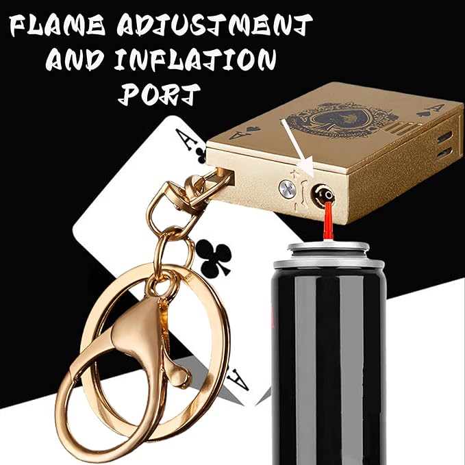 Soft Flame Butane Lighter Refillable Metal Poker Cards Lighters, Cool Keychains, Unique Gifts for Men, Birthday Candles, Camping Accessories, BBQ (No Butane Fuel) (Gold)