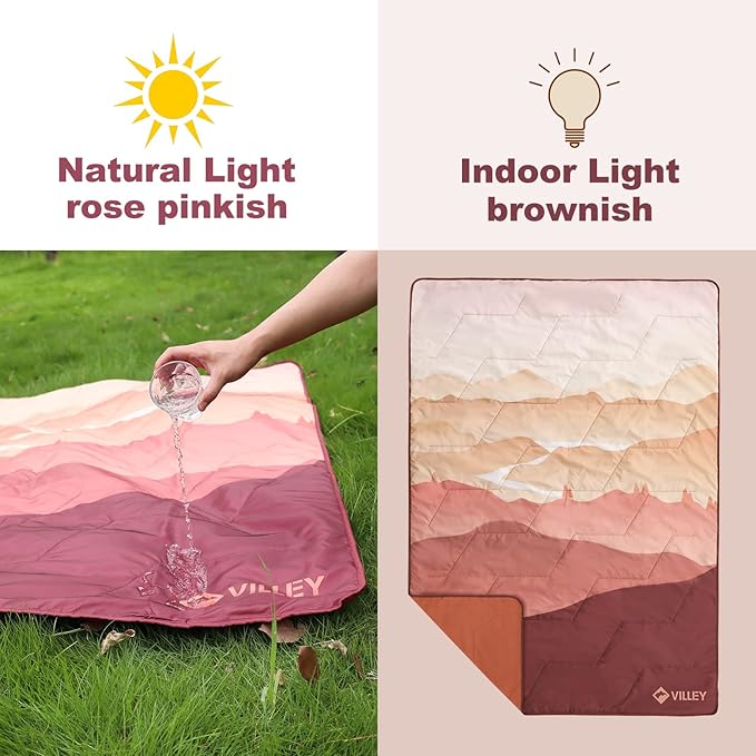 VILLEY Picnic Blanket, 3-Layer Camping Blanket 52"x75", Machine Washable, Water Repellent and Sandproof, Packable and Portable for Camping, Travel, Park, Beach and Indoor Use