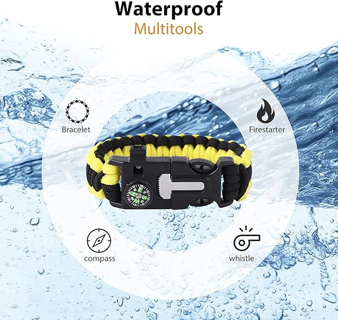 Bracelets,Survival Bracelets for Men Paracord Tactical 5-in-1 Camping Gear Kits,with 12-ft Detachable Parachute Rope,Fire Starter,Embedded Compass,Whistle&Emergency Multitools