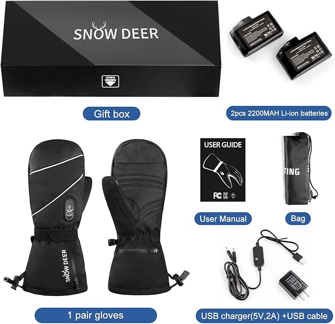 Heated Mittens Gloves Men Women - 7.4V 2200MAH Electric Rechargeable Battery Gloves for Winter Skiing Skating Snow Camping Hiking Heated Hand Warmer Gloves