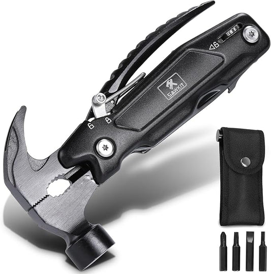 Multi-Tool Hammer Multi-Functional 15 in 1 Mini Pliers Camping Gear Survival Tool for Men, DIY Handyman, Father/Dad, Husband, Boyfriend, Women, All in One Survival Tools Small Hammer Multitool