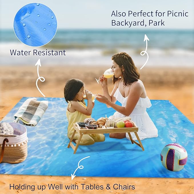 Beach Blanket 79" X 83" for 1-4 Adults,Large Beach Blanket Waterproof Sandproof,Waterproof Quick Drying Outdoor Picnic Mat,Beach Mat for Travel,Camping,Hiking