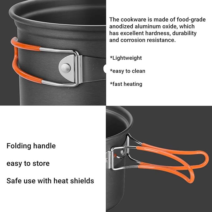 Bulin 24/13/11/8/4 PCS Camping Cookware Mess Kit Lightweight Backpacking Cooking Set Outdoor Cook Gear for Family Hiking, Picnic(Kettle, Pot, Frying Pan, Bowls, Plates, Spoon)