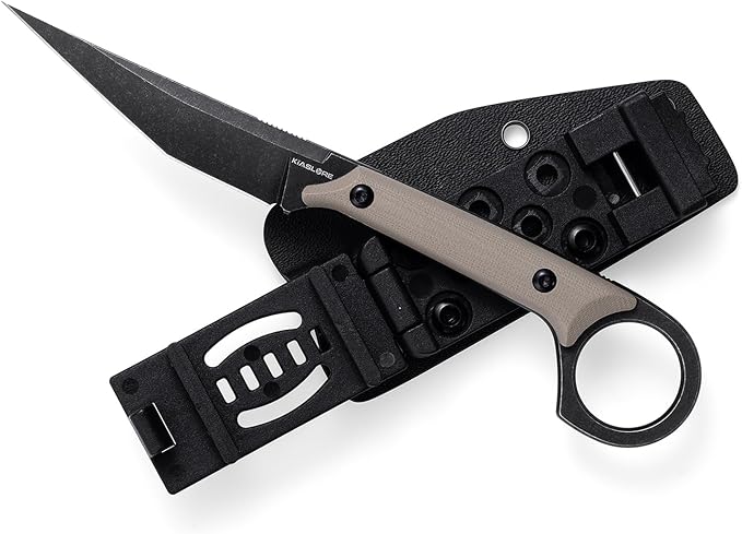 KS527 Fixed Blade Knife, D2 Blade G10 Handle for Men Women, with Kydex Sheath, Utility Knife for EDC Survival Hiking Camping Outdoor Everyday (Tan)