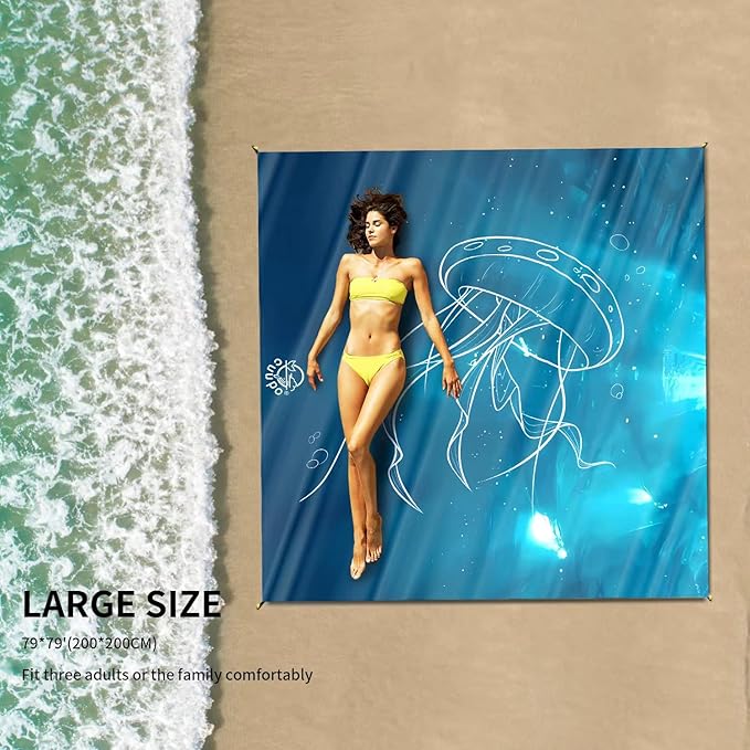 Beach Blanket Sandproof, 3D Printing 79" X 79" for 4-6 Adults Oversized Lightweight Picnic Blanket Portable Compact Quick Drying Picnic Mat for Outdoor Camping Hiking Travel