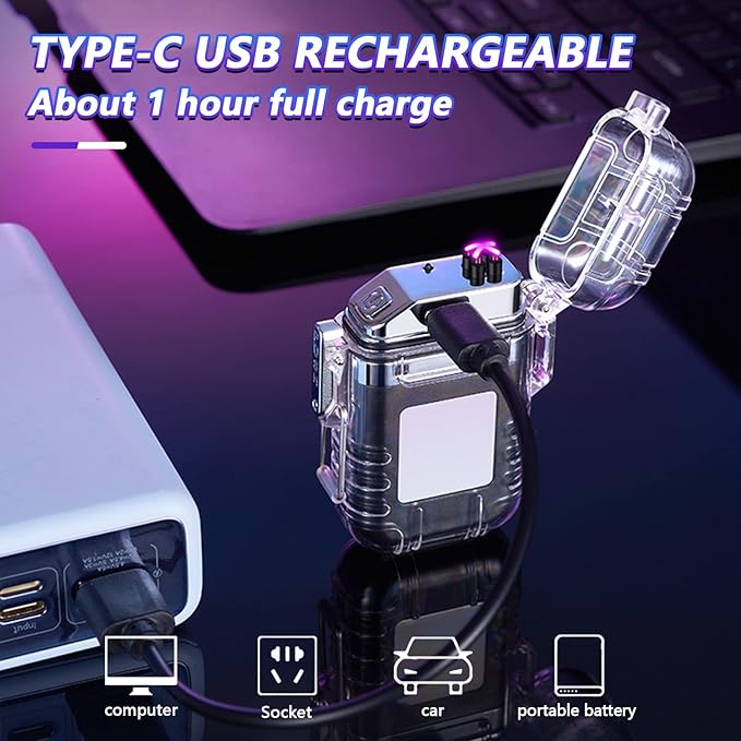 BABOBIU Electric Lighter Plasma Lighter Flameless Windproof Waterproof USB Rechargeable Lighter with Type-C Fast Charging Gift for Men, Boyfriend, Husband (Black)