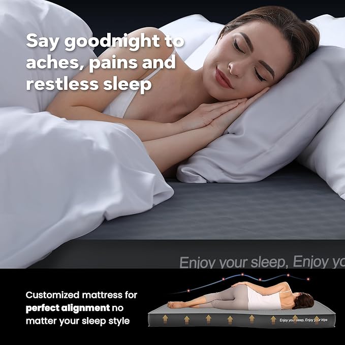 Tesla Model Y Camping Air Mattress with Foam, 4.3" Thick Self Inflating Sleeping Pad with Air Pump, Solid Foam, 4 Seasons