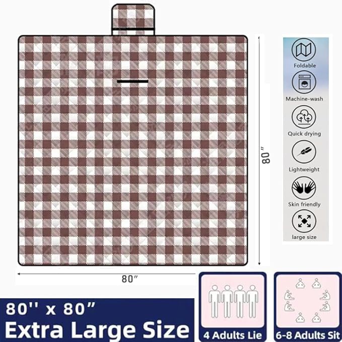 K Y KANGYUN XXL Large Beach Blanket (80 "x 79") Picnic Blankets fit 4-7 Adults, Waterproof Sandproof Beach Picnic Mat Foldable Rug with Family Outdoor Blanket for Camping Park Travel