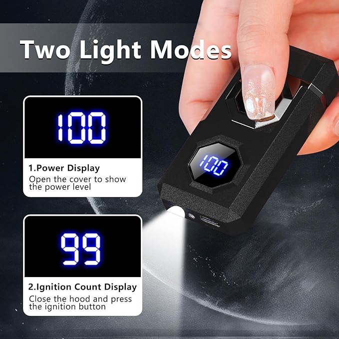 SKRFIRE Plasma Lighter Rechargeable Electric Lighter for Candle Arc Type C Electronic Torch Lighter Windproof Portable Metal Lighter with LED Power Display for Camping, Hiking, BBQ (Matte Black)