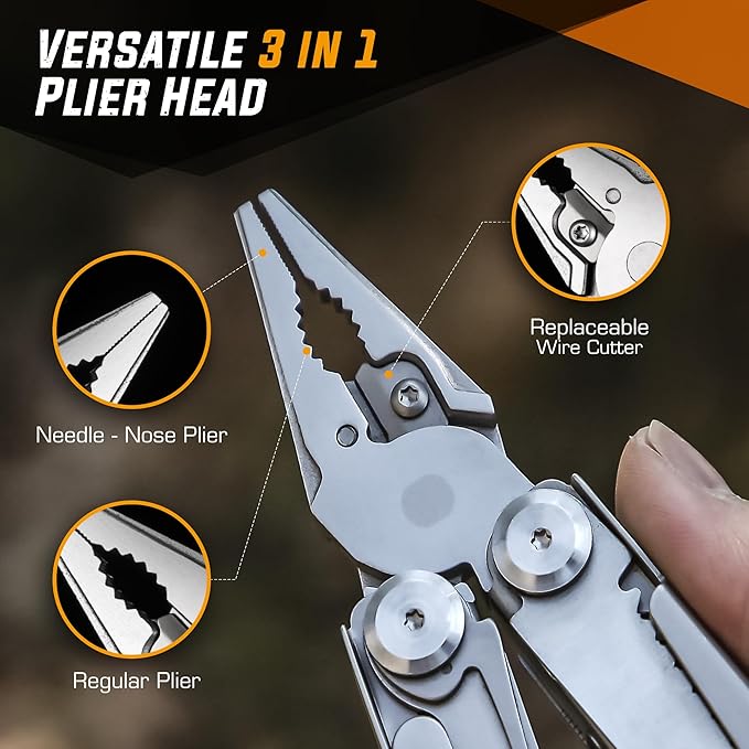 Multitool 20-in-1 Pliers and Knife Set - Ultimate Portable, Multipurpose Gear with Pocket Clip, Nylon Bag, and Safety Lock - Perfect for Home, Outdoor, Camping, Hiking, DIY, and Professional Use
