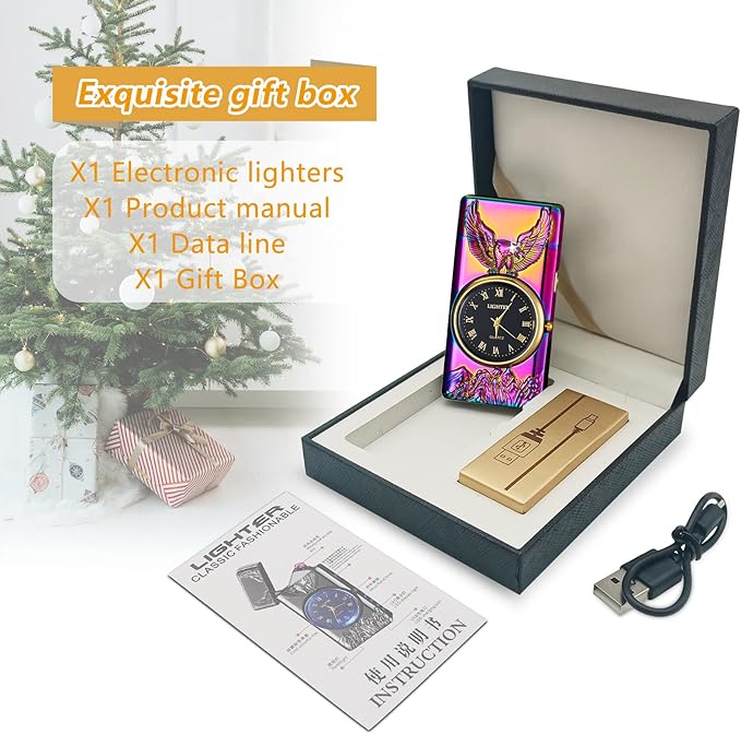 Gifts for Him Electric Lighters Rechargeable Windproof Arc Plasma Lighter Unique Lighter with Watch dial,Gifts for Men(Color)