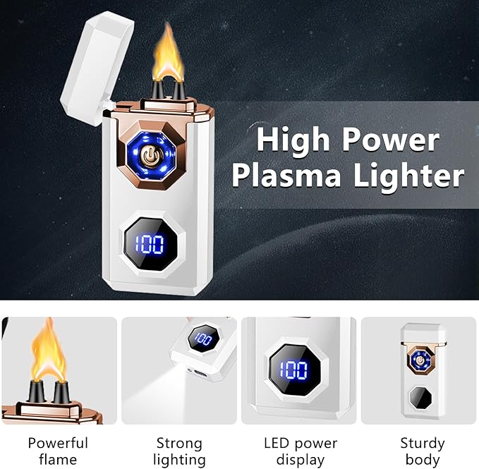 SKRFIRE Electric Lighter Rechargeable USB C Arc Plasma Lighter High Power Flame Cool Lighter Windproof Electronic Candle Lighter with LED Flashlight for Candle, Firework, Incense (Black)