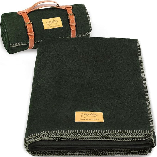 100% Wool Blanket, 48" x 62", Warm, Thick, Washable, Military Wool Blanket, Great for Camping, Outdoors, Sporting Events, Survival Kits