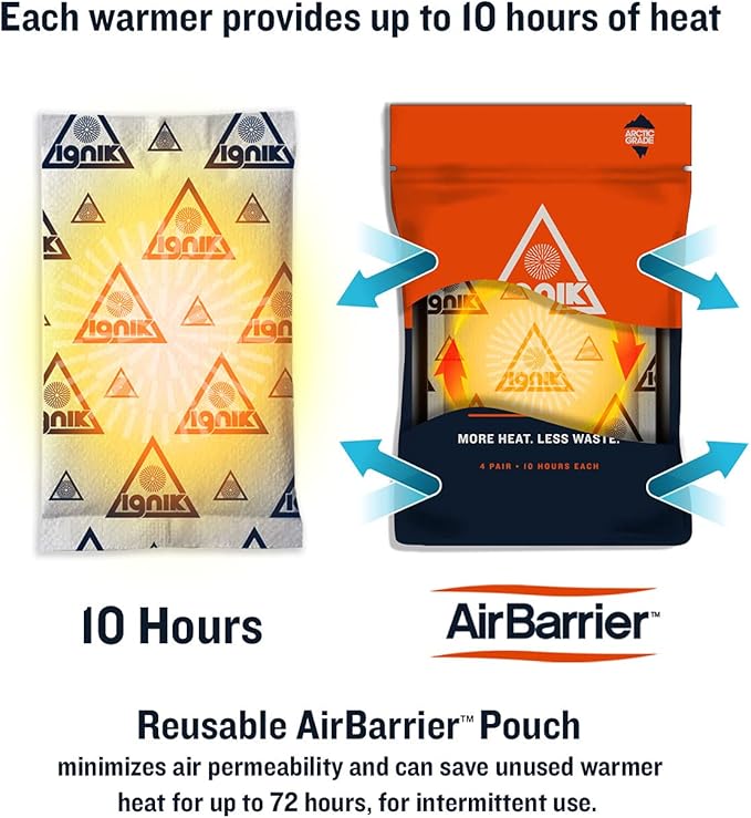 Ignik Resealable Multiple-Use Hand Warmers for 10 Hours of Heat Across 72 Hours
