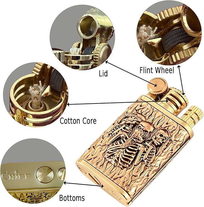 Cool Embossed Design Kerosene Wheel Lighter Refillable Eco-Friendly, Vintage Dazzling & Ultra-Cool, Unique for Men Candles Gift Camping BBQ (No Kerosene) (9#)