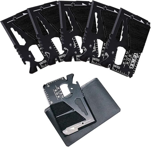 14 in 1 Beer Opener Survival Card Tool,Credit Card Sized Wallet Multitools Gift for Men & Gadgets Tactical Survival Tools (5 pack)