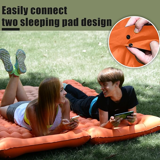 Sleeping Pad for Camping, Lightweight Waterproof Camping Air Mattress with Built-in Pump Camping Bed for Backpacking Gear, Hiking, Tent, Traveling Orange