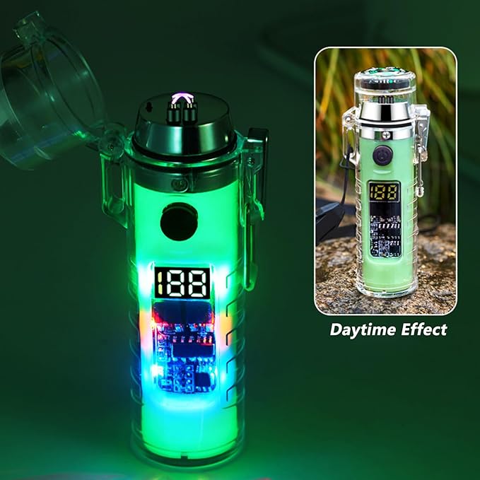 YOZWOO Electric Lighter USB Rechargeable Lighter Double Arc Plasma Lighter No Butane Lighter Compass Cool Lighter with Luminous LED Light for Adventure, Hiking, Survival Tactical Gear (Luminous)