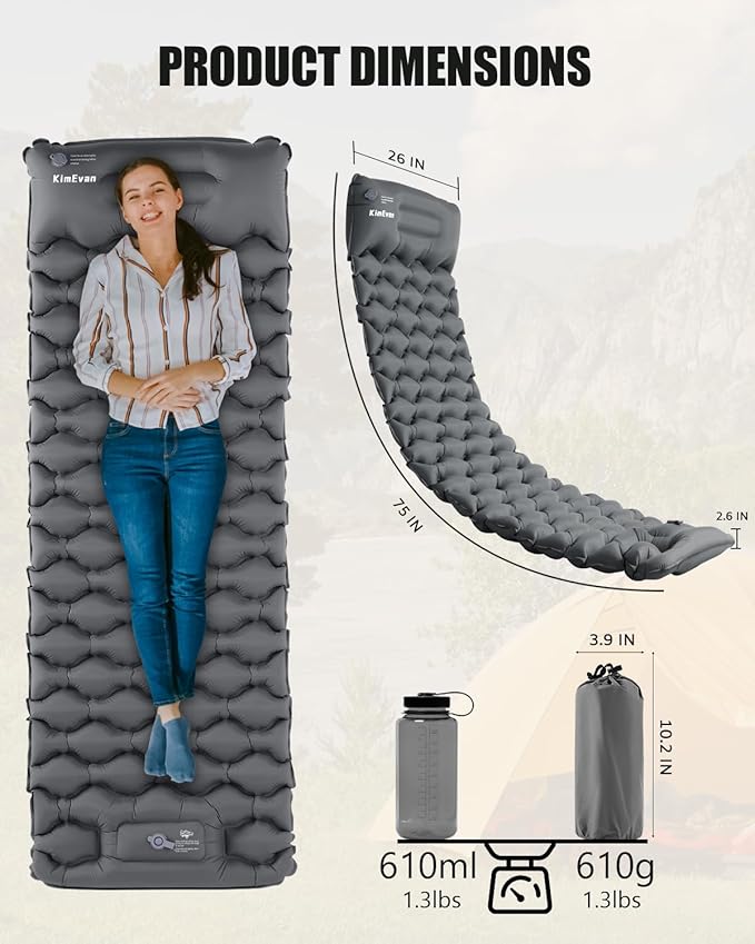 Sleeping Pad for Camping, Inflatable Camping Pad Built-in Foot Pump and Pillow, 75"×26" Single Size, Lightweight & Compact Camping Air Mattresses for Backpacking, Hiking, Traveling, Tent