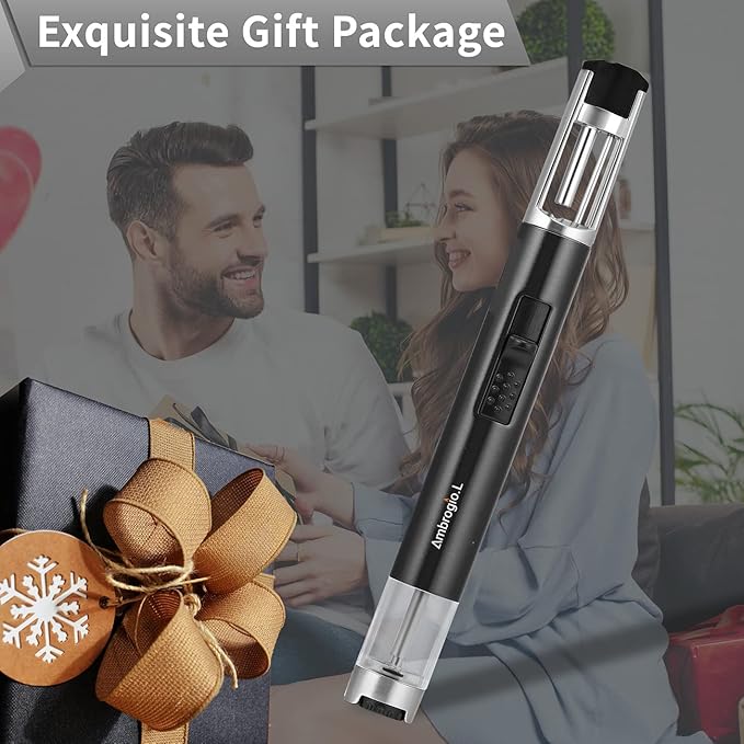Ambrogio.L 1300 ℃ Jet Torch Lighter Pen Style Adjustable Flame Refillable Gas Cigar Cigarette Lighter Fire Starter with Visible Gas Window,Black