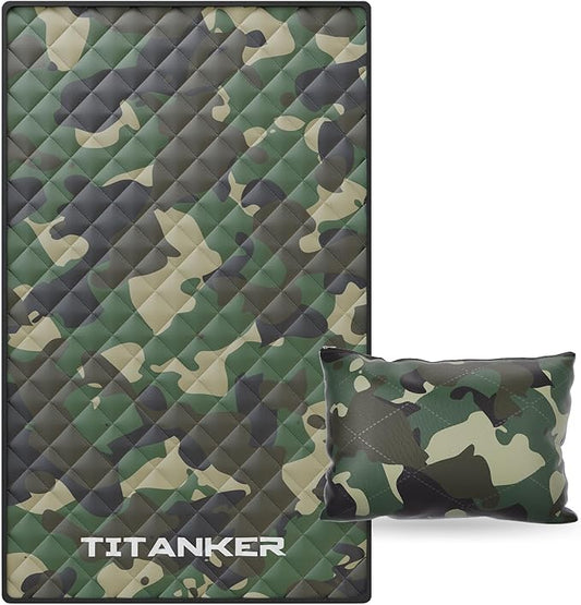 Titanker Outdoor Picnic Blankets, Camping Blanket Waterproof Blanket and Outdoor Pillow 2-in-1, 83''X 55'' Car Blanket with Storage Bag, Stadium Blanket Beach Blanket, Camo Green