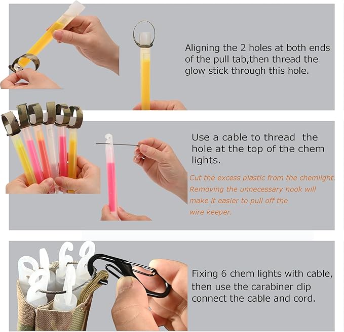 SABADO Tactical Chem Lights with Holders and Carabiner Clip, 6 Ultra Bright Glow Sticks with 12 Hour Duration for Camping Fishing and Hunting
