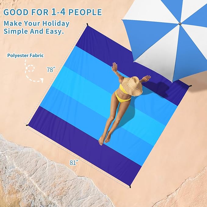 BYDOLL Beach Blanket Sandproof Waterproof 78''×81'' 1-4 Adults Compact Lightweight Oversized Beach Blanket Large Picnic Mat Beach Blanket for Travel Camping Hiking Picnic