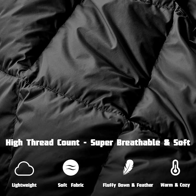 Mini Down Camping Blanket,Puffy Down Blanket Packable Lightweight Down Throw Quilt Water-Resistant Outdoor Travel Blanket for Camping,Hiking,Stadium,Picnic,Car 39x55''Black