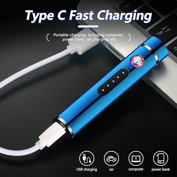BABOBIU Electric Lighter Rechargeable Lighter Portable Windproof Lighter Flameless Mini Lighter with Double Arc Ignition Plasma Lighter for Candle, Tealight, Firework (Blue)