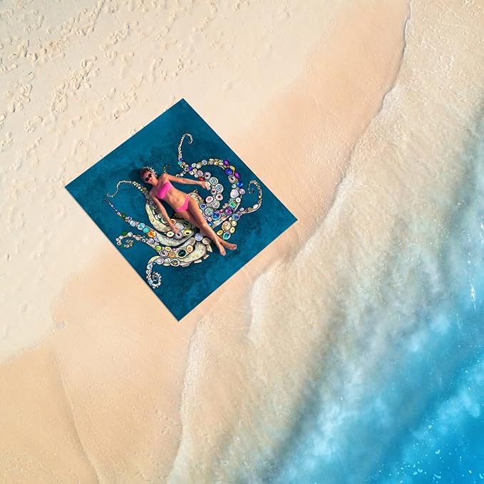 Beach Blanket Waterproof Sandproof, 78''×86'' Large Lightweight Beach Mat for 2-4 Adults with Stakes, Sand Free Quick Dry Outdoor Picnic Blankets for Travel, Camping, Hiking-Jewelry Octopus