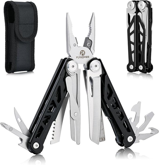 FLYHOMES Multitool 16-in-1 Multi tool Pliers with Springs Scissors Screwdriver and Saw… Gift for men Professional for Camping Survival Tools and Outdoor Adventures (Black)
