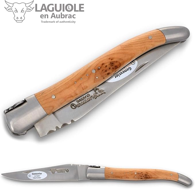 Laguiole en Aubrac Handmade Knife 12 cm L0212GEIF Juniper Wood Handle, Blade and bolsters Stainless Steel