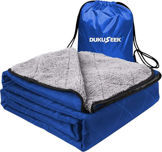 DUKUSEEK Sherpa Waterproof Outdoor Blanket, Large Sherpa Hooded Stadium Blankets for Cold Weather, Portable Wearable Camping Blankets for Concerts, Grass, Car, Boat, Pets, Sporting Events,79x59