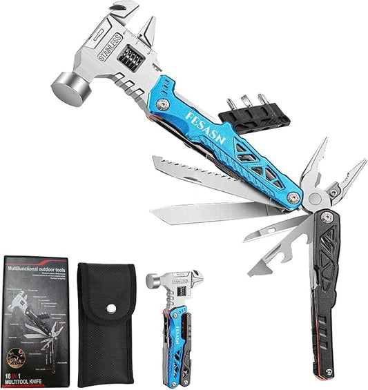 Upgraded Adjustable Wrench Multi tool Hammer,18-in-1 All in One Survival Tools Mini Multitool Pliers for Adults Him Boyfriend Husband Grandpa Women Birthday Valentines Fathers Gift