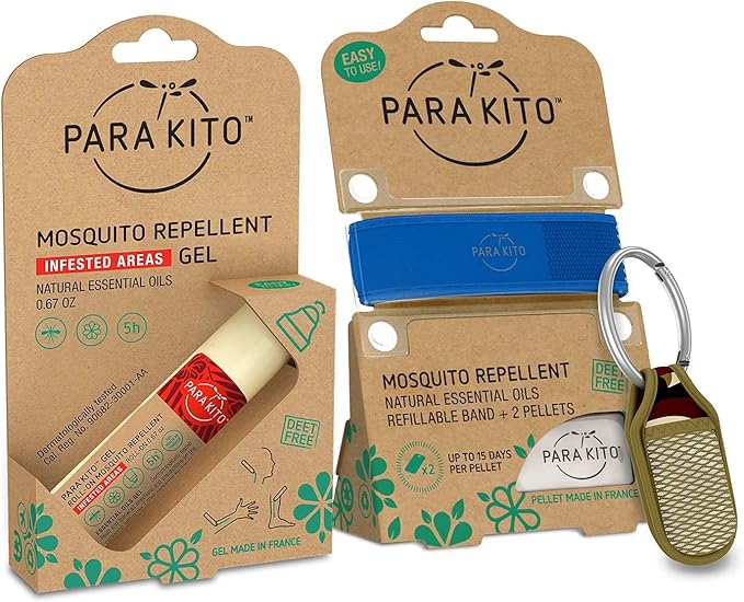PARA'KITO Mosquito Repellent Bundle - 1 Roll-on | 1 Wristband | 1 Clip (Roll-on + Blue + Camo)