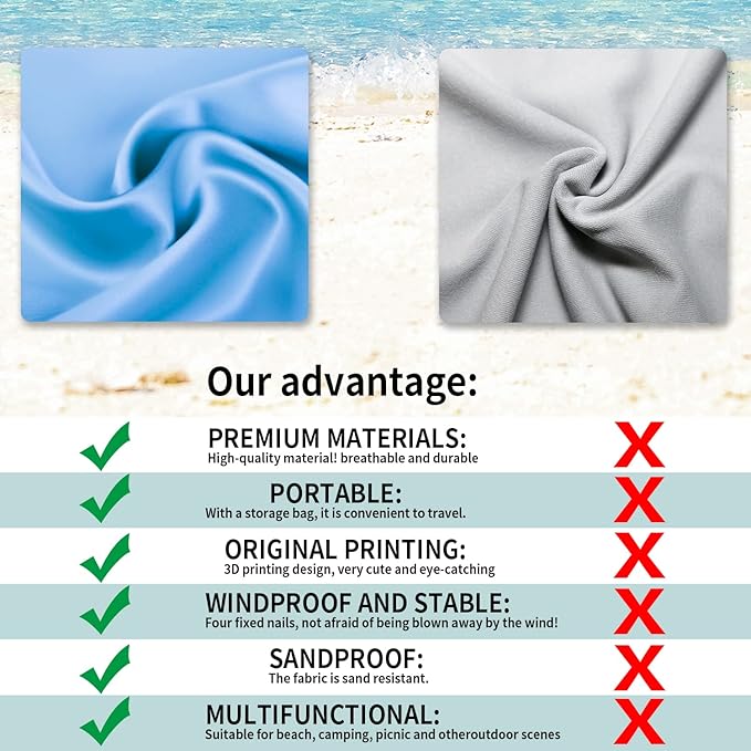 Beach Blanket Sandproof, 3D Printing 79" X 79" for 4-6 Adults Oversized Lightweight Picnic Blanket Portable Compact Quick Drying Picnic Mat for Outdoor Camping Hiking Travel