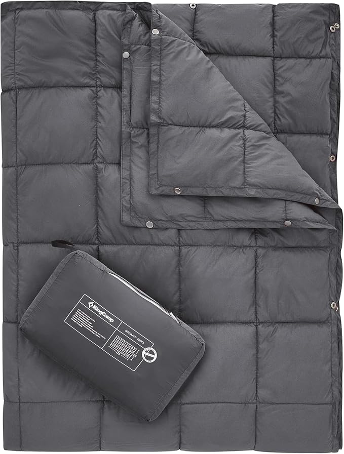 KingCamp Camping Blanket Lightweight, Multifunctional Warm Puffy Outdoor Blanket with Snap Button, Water Repellent, Packable, for Travel, Airplane, Hiking, Picnic